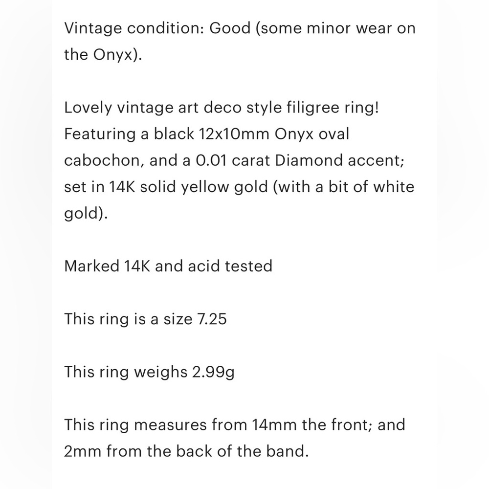 Vintage 14K Art Deco Onyx Diamond Ring, Yellow Gold Black Oval Size 7.25 - Picture 9 of 17